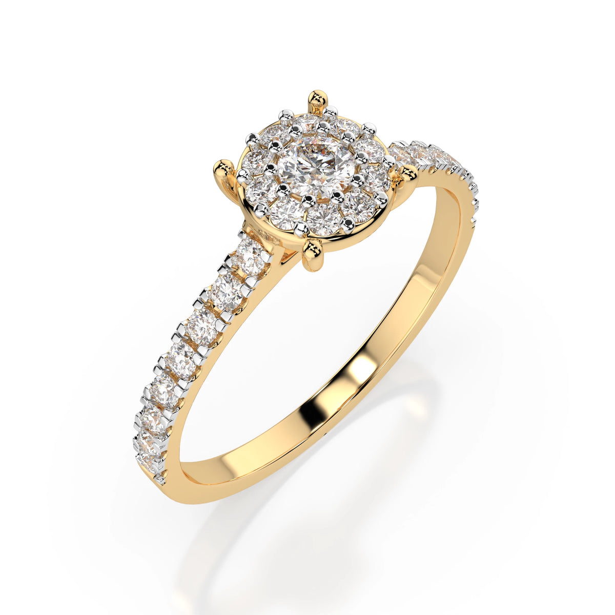 Mira Ring — Yellow Gold halo diamond ring