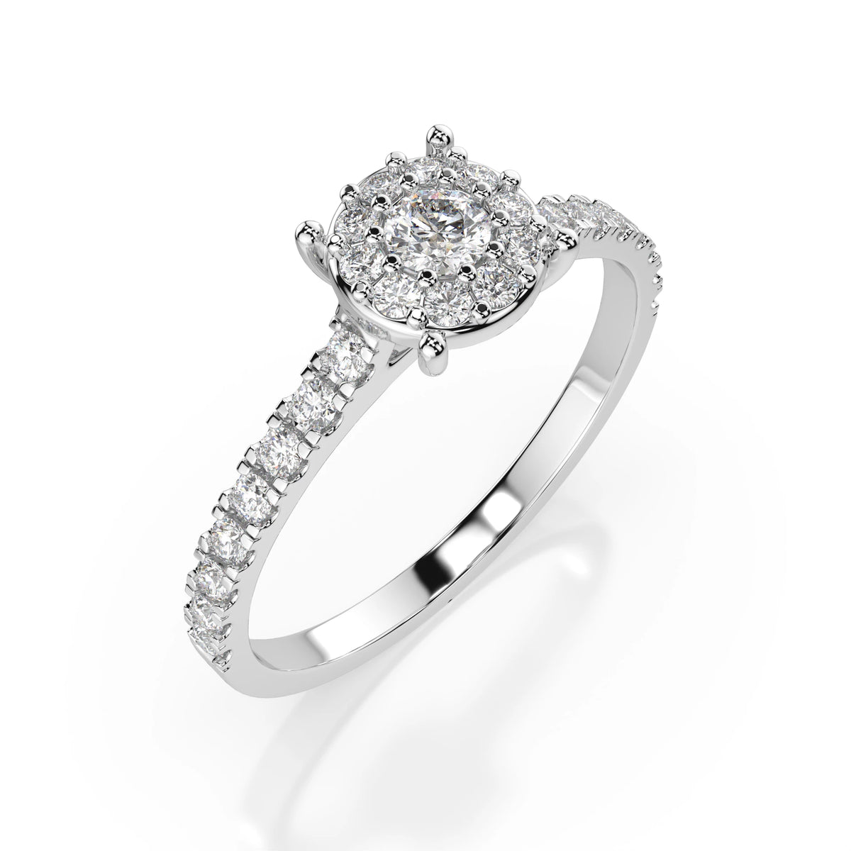 Mira Ring — White Gold halo diamond ring